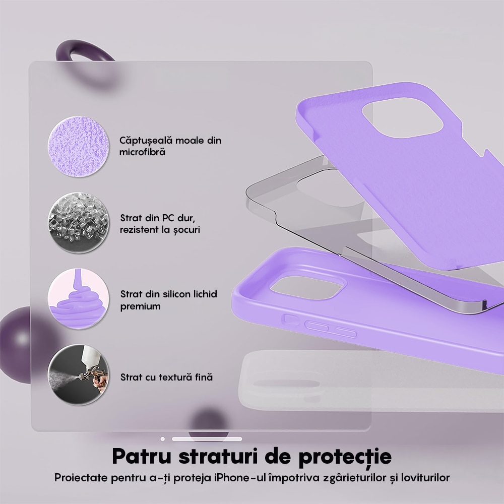 Husa CASEY STUDIOS™ compatibila cu iPhone 13 Pro Max, Soft Silicone Premium, Microfibra in Interior, Light Lilac, de Protectie, Ultra Slim, pentru Incarcare Wireless, Margini Ridicate de Protectia Ecranului si a Camerelor