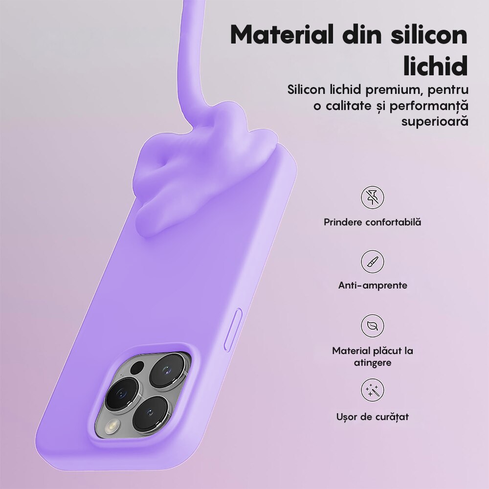 Husa CASEY STUDIOS™ compatibila cu iPhone 13 Pro Max, Soft Silicone Premium, Microfibra in Interior, Light Lilac, de Protectie, Ultra Slim, pentru Incarcare Wireless, Margini Ridicate de Protectia Ecranului si a Camerelor