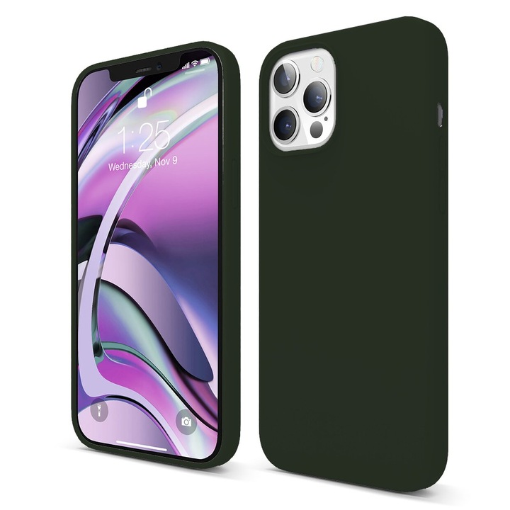Husa CASEY STUDIOS™ compatibila cu iPhone 12 Pro Max, Soft Silicone Premium, Microfibra in Interior, Dark Marine Green, de Protectie, Ultra Slim, pentru Incarcare Wireless, Margini Ridicate de Protectia Ecranului si a Camerelor