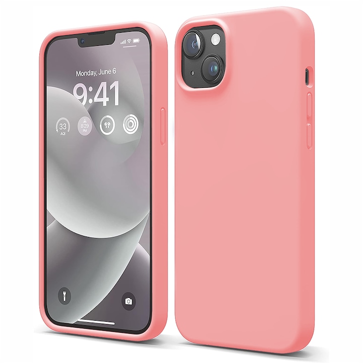 Husa CASEY STUDIOS™ compatibila cu iPhone 14, Soft Silicone Premium, Microfibra in Interior, Roz, de Protectie, Ultra Slim, pentru Incarcare Wireless, Margini Ridicate de Protectia Ecranului si a Camerelor