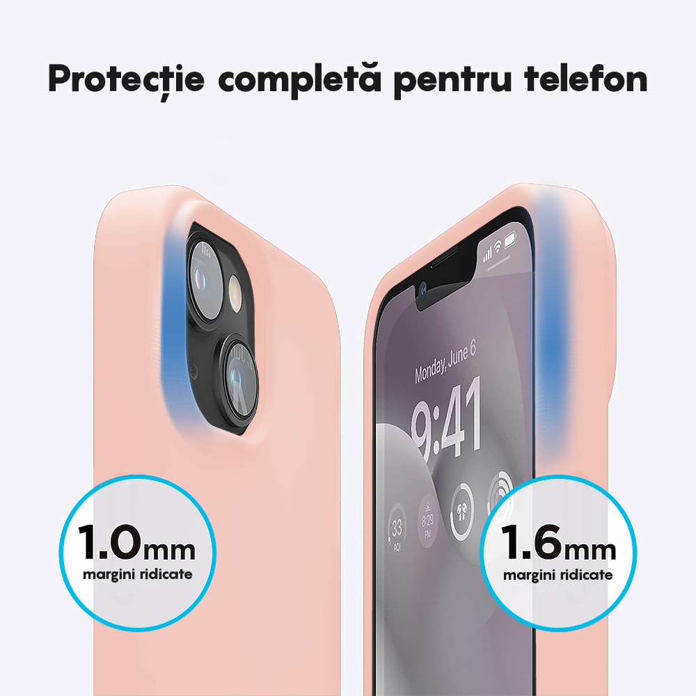 Husa CASEY STUDIOS™ compatibila cu iPhone 13, Soft Silicone Premium, Microfibra in Interior, Pink Sand, de Protectie, Ultra Slim, pentru Incarcare Wireless, Margini Ridicate de Protectia Ecranului si a Camerelor