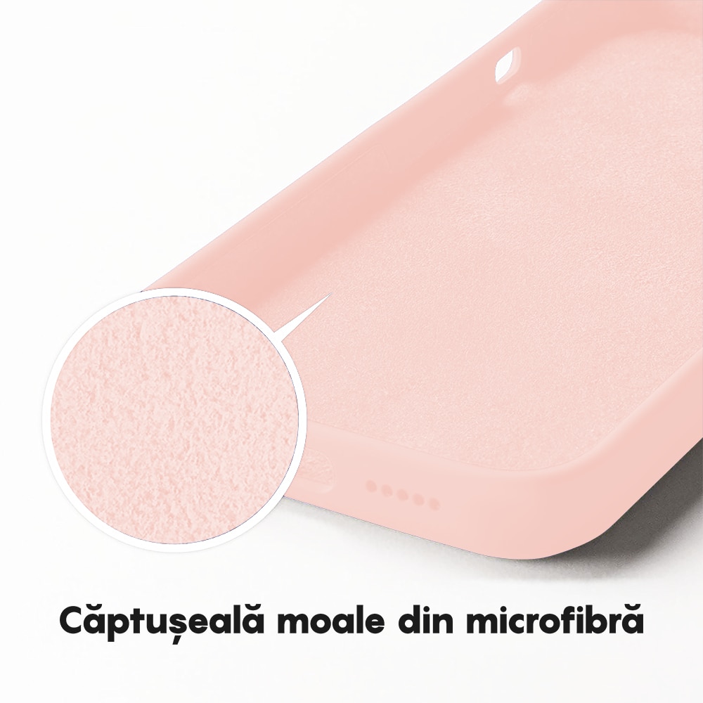 Husa CASEY STUDIOS™ compatibila cu iPhone 13, Soft Silicone Premium, Microfibra in Interior, Pink Sand, de Protectie, Ultra Slim, pentru Incarcare Wireless, Margini Ridicate de Protectia Ecranului si a Camerelor