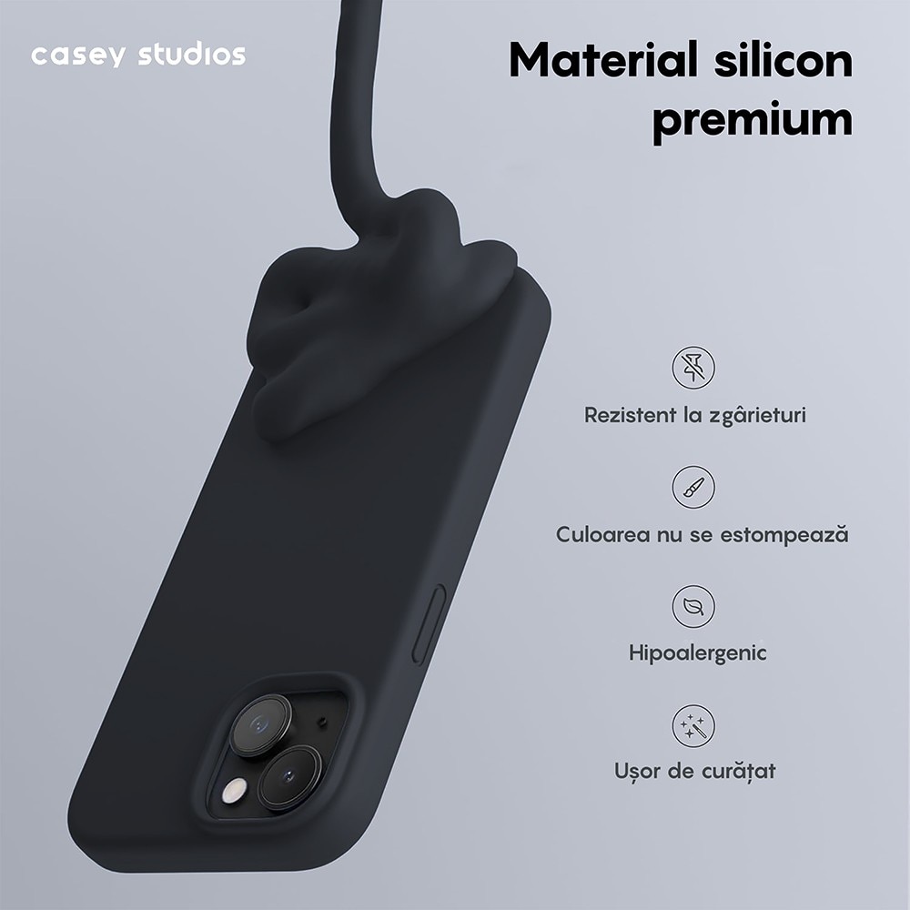 Husa CASEY STUDIOS™ pentru Apple iPhone 14, Soft Silicone Premium, Microfibra in Interior, Midnight Blue, de Protectie, Ultra Slim, pentru Incarcare Wireless, Margini Ridicate pentru Protectia Ecranului si a Camerelor