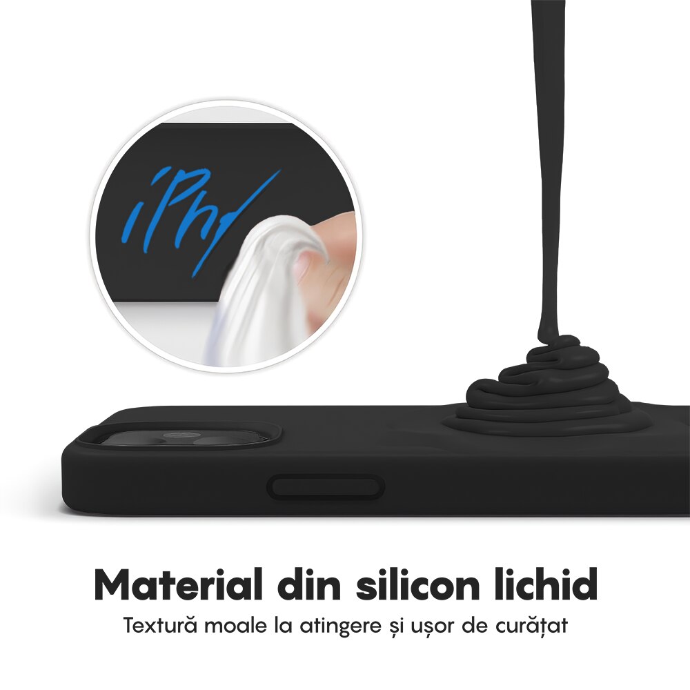 Husa CASEY STUDIOS™ compatibila cu iPhone 12 / 12 Pro, Soft Silicone Premium, Microfibra in Interior, Negru, de Protectie, Ultra Slim, pentru Incarcare Wireless, Margini Ridicate de Protectia Ecranului si a Camerelor