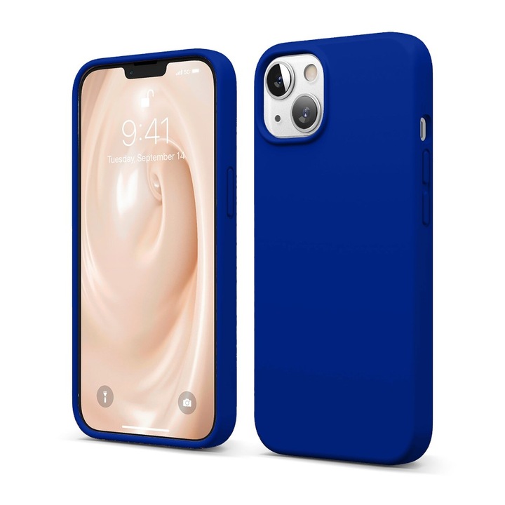 Husa CASEY STUDIOS™ pentru Apple iPhone 13, Soft Silicone Premium, Microfibra in Interior, Dark Blue, de Protectie, Ultra Slim, pentru Incarcare Wireless, Margini Ridicate pentru Protectia Ecranului si a Camerelor