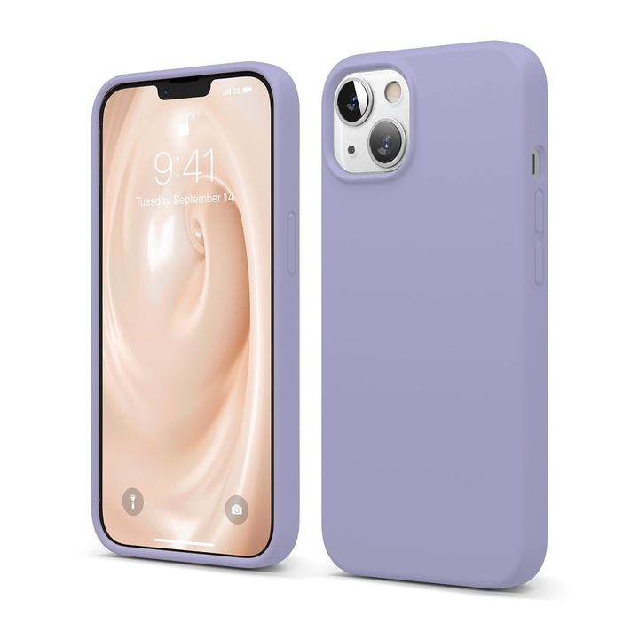 Husa CASEY STUDIOS™ compatibila cu iPhone 13 Mini, Soft Silicone Premium, Microfibra in Interior, Light Lilac, de Protectie, Ultra Slim, pentru Incarcare Wireless, Margini Ridicate de Protectia Ecranului si a Camerelor