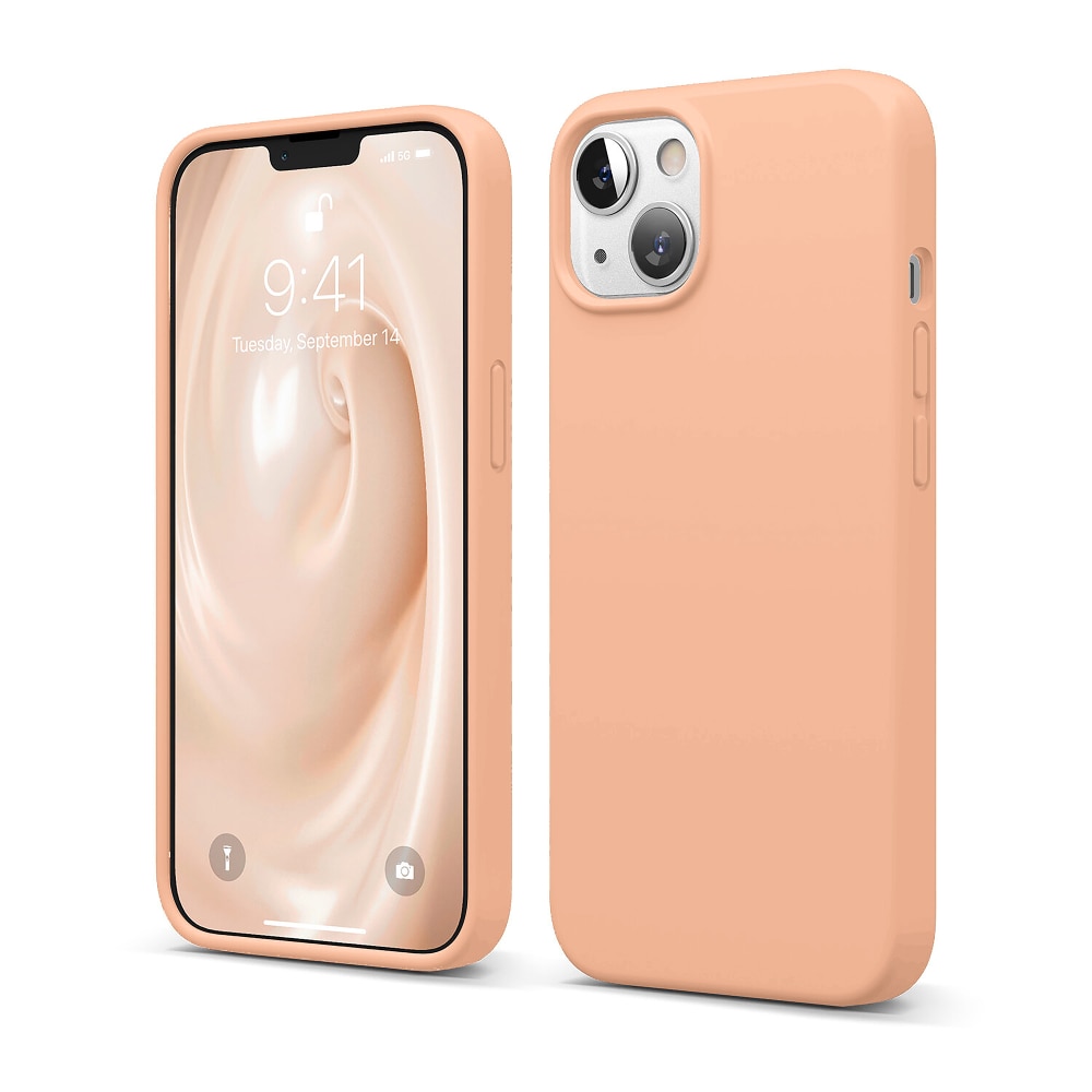 Husa CASEY STUDIOS™ pentru iPhone 13, Soft Silicone Premium, 30+ Culori, Microfibra in Interior, Pink Sand, de Protectie, Ultra Slim, pentru Incarcare Wireless, Margini Ridicate pentru Protectia Ecranului si a Camerelor