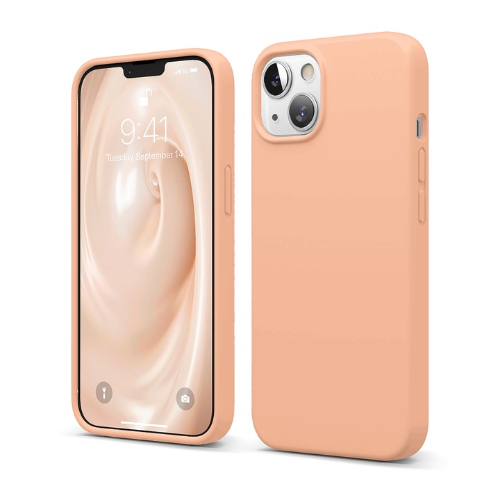 Husa CASEY STUDIOS™ pentru iPhone 13, Soft Silicone Premium, 30+ Culori, Microfibra in Interior, Pink Sand, de Protectie, Ultra Slim, pentru Incarcare Wireless, Margini Ridicate pentru Protectia Ecranului si a Camerelor