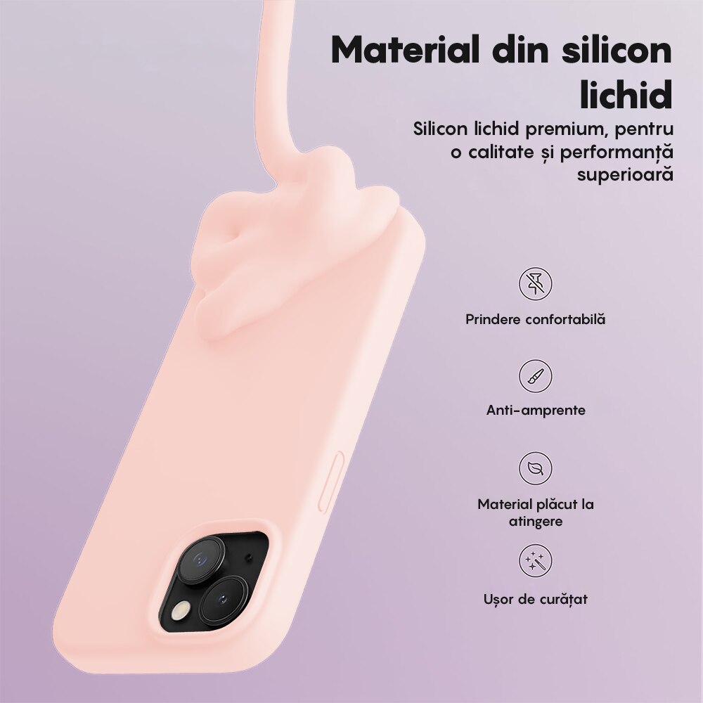 Husa CASEY STUDIOS™ compatibila cu iPhone 13, Soft Silicone Premium, Microfibra in Interior, Pink Sand, de Protectie, Ultra Slim, pentru Incarcare Wireless, Margini Ridicate de Protectia Ecranului si a Camerelor