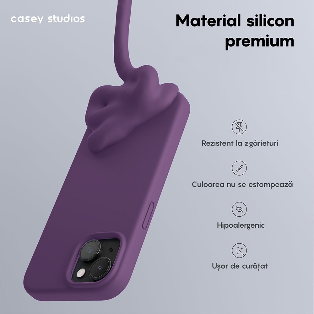 Husa CASEY STUDIOS™ compatibila cu iPhone 14 Plus, Soft Silicone Premium, Microfibra in Interior, Light Purple, de Protectie, Ultra Slim, pentru Incarcare Wireless, Margini Ridicate de Protectia Ecranului si a Camerelor