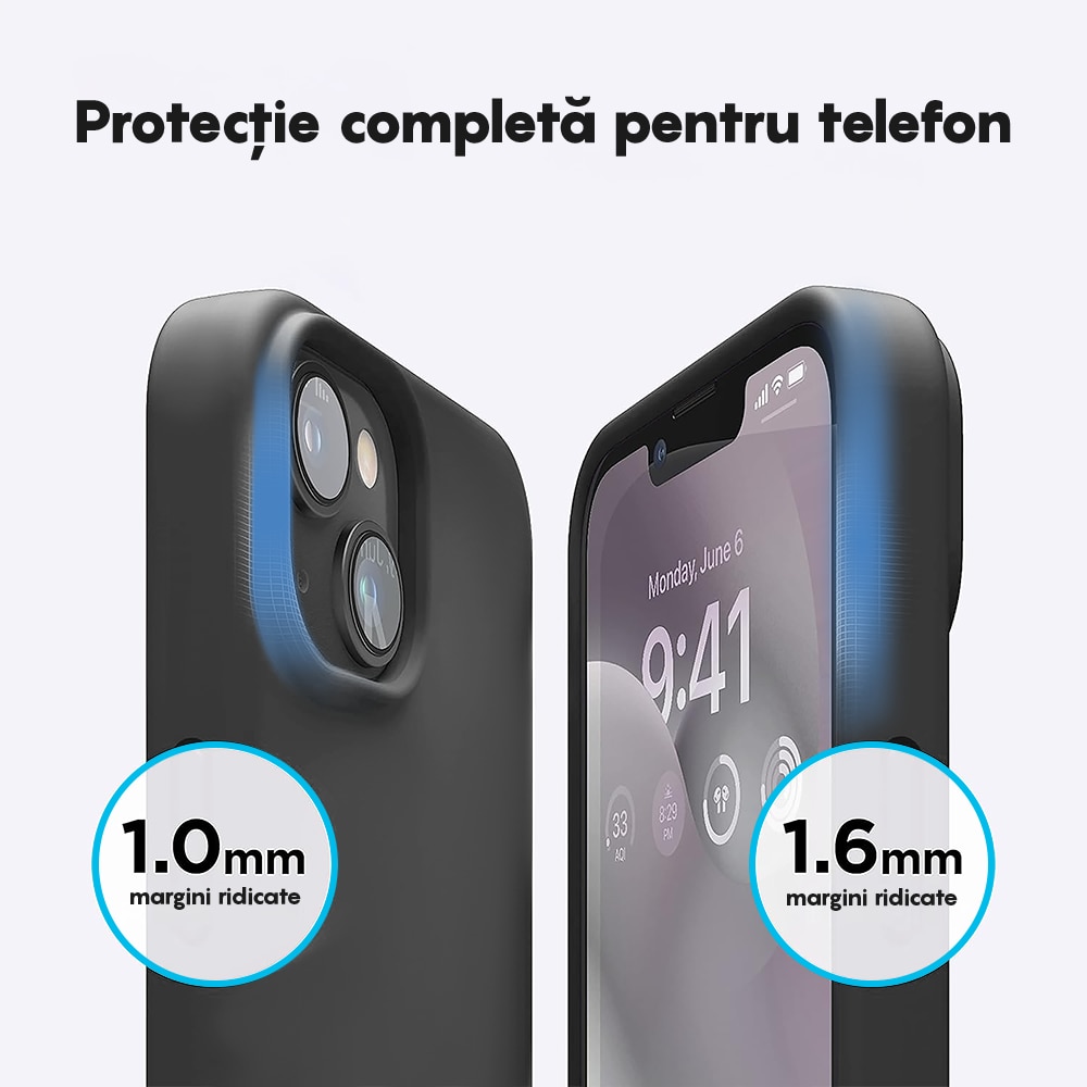 Husa CASEY STUDIOS™ compatibila cu iPhone 13, Soft Silicone Premium, Microfibra in Interior, Dark Gray, de Protectie, Ultra Slim, pentru Incarcare Wireless, Margini Ridicate de Protectia Ecranului si a Camerelor