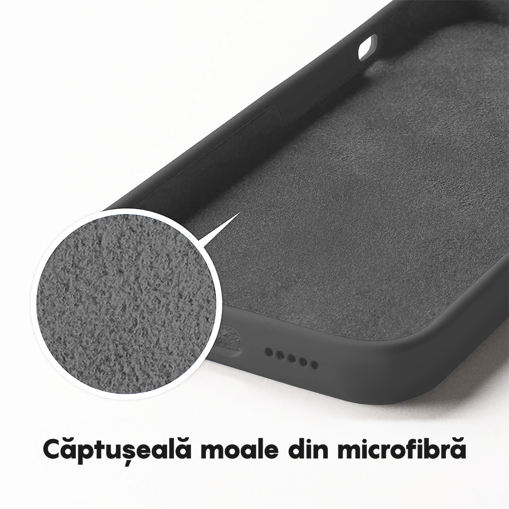 Husa CASEY STUDIOS™ compatibila cu iPhone 13, Soft Silicone Premium, Microfibra in Interior, Dark Gray, de Protectie, Ultra Slim, pentru Incarcare Wireless, Margini Ridicate de Protectia Ecranului si a Camerelor