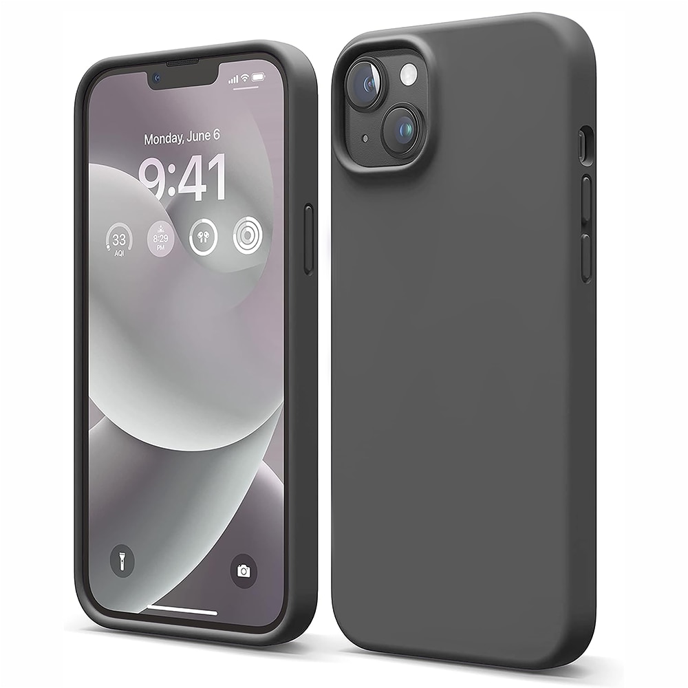 Husa CASEY STUDIOS™ compatibila cu iPhone 13, Soft Silicone Premium, Microfibra in Interior, Dark Gray, de Protectie, Ultra Slim, pentru Incarcare Wireless, Margini Ridicate de Protectia Ecranului si a Camerelor