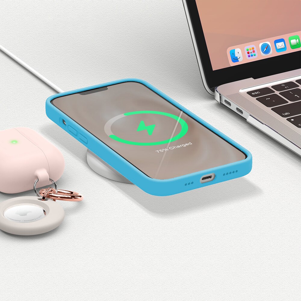 Husa CASEY STUDIOS™ compatibila cu iPhone 13, Soft Silicone Premium, Microfibra in Interior, Cadet Blue, de Protectie, Ultra Slim, pentru Incarcare Wireless, Margini Ridicate de Protectia Ecranului si a Camerelor