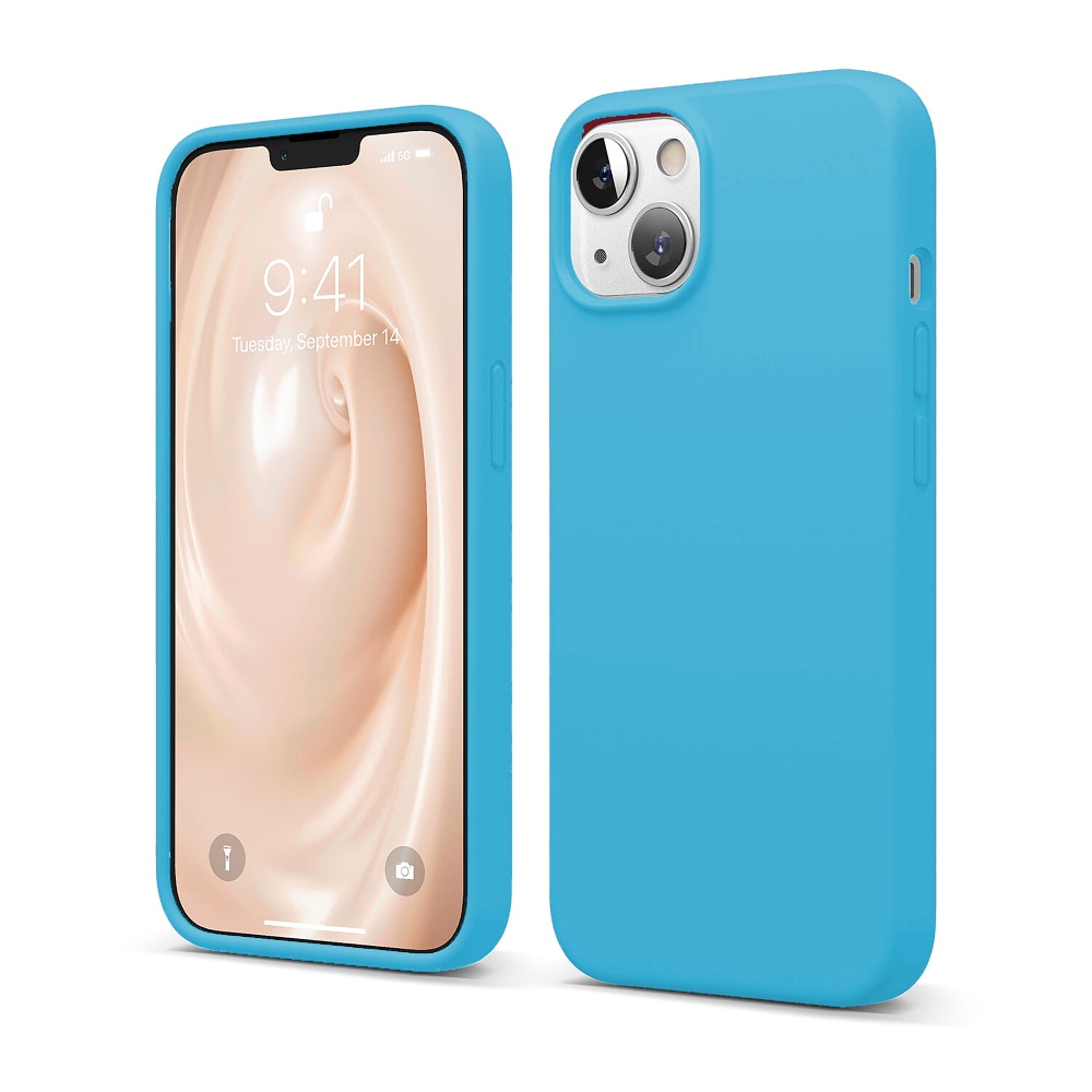 Husa CASEY STUDIOS™ compatibila cu iPhone 13, Soft Silicone Premium, Microfibra in Interior, Cadet Blue, de Protectie, Ultra Slim, pentru Incarcare Wireless, Margini Ridicate de Protectia Ecranului si a Camerelor