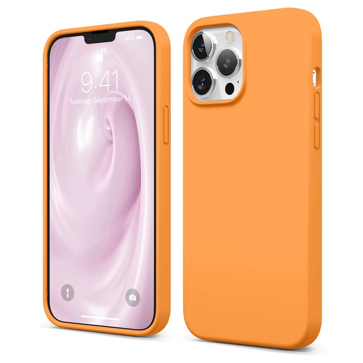 Husa CASEY STUDIOS™ pentru Apple iPhone 13 Pro Max, Soft Silicone Premium, Microfibra in Interior, Nectarine, de Protectie, Ultra Slim, pentru Incarcare Wireless, Margini Ridicate pentru Protectia Ecranului si a Camerelor