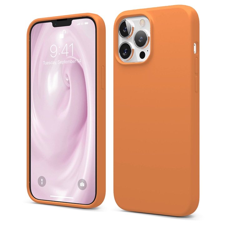Casey Studios Premium puha szilikon tok iPhone 13 Pro készülékhez, ultravékony, szilikon, mikroszálas belső, Nektarin