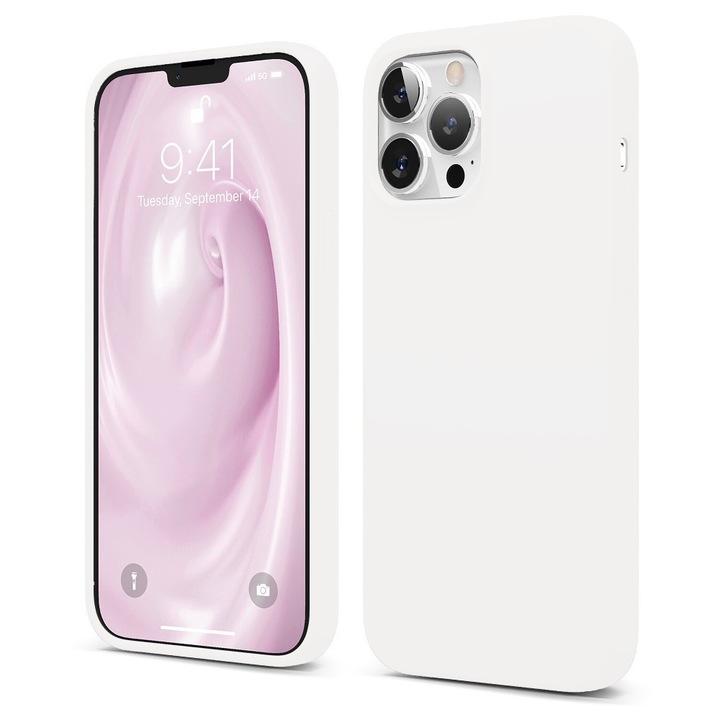 Husa CASEY STUDIOS™ pentru Apple iPhone 13 Pro, Soft Silicone Premium, Microfibra in Interior, Alb, de Protectie, Ultra Slim, pentru Incarcare Wireless, Margini Ridicate pentru Protectia Ecranului si a Camerelor