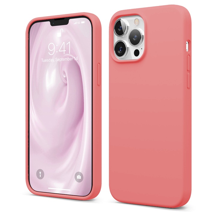 Husa CASEY STUDIOS™ pentru Apple iPhone 13 Pro Max, Soft Silicone Premium, Microfibra in Interior, Roz, de Protectie, Ultra Slim, pentru Incarcare Wireless, Margini Ridicate pentru Protectia Ecranului si a Camerelor
