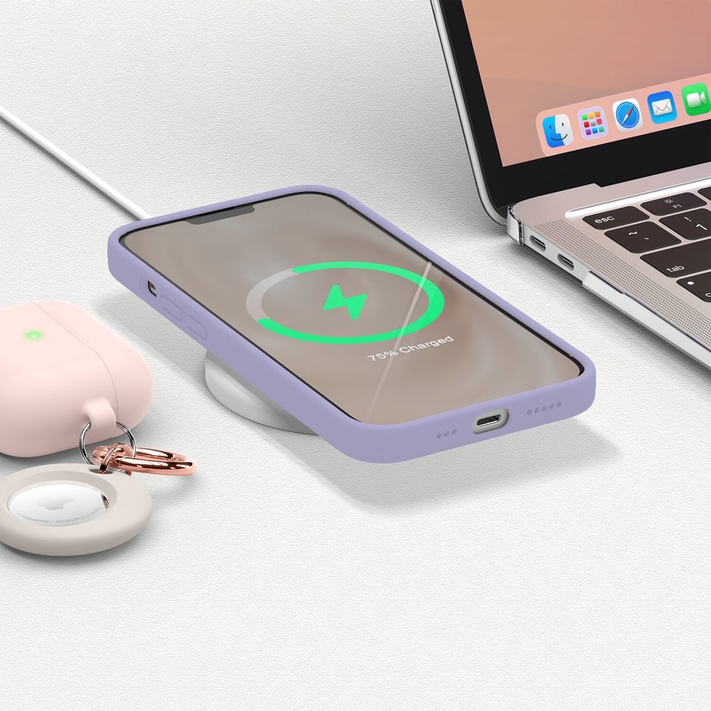 Husa CASEY STUDIOS™ compatibila cu iPhone 13 Mini, Soft Silicone Premium, Microfibra in Interior, Light Lilac, de Protectie, Ultra Slim, pentru Incarcare Wireless, Margini Ridicate de Protectia Ecranului si a Camerelor