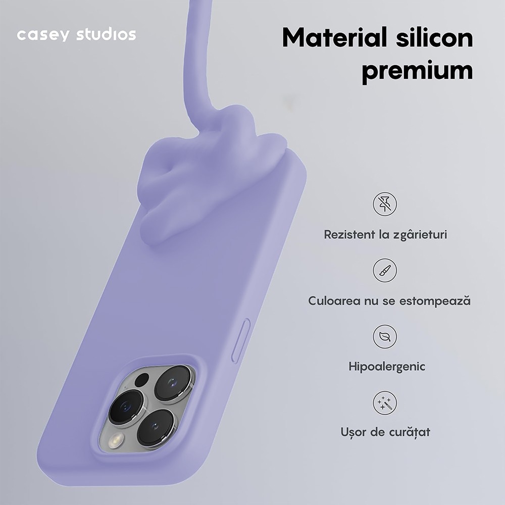 Husa CASEY STUDIOS™ compatibila cu iPhone 14 Pro Max, Soft Silicone Premium, Microfibra in Interior, Light Lilac, de Protectie, Ultra Slim, pentru Incarcare Wireless, Margini Ridicate de Protectia Ecranului si a Camerelor
