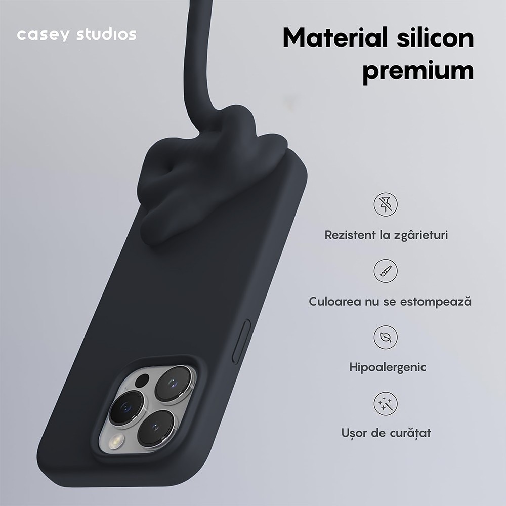Husa CASEY STUDIOS™ pentru iPhone 12 Pro Max, Soft Silicone Premium, Microfibra in Interior, Midnight Blue, pentru Incarcare Wireless, Margini Ridicate pentru Protectia Ecranului si a Camerelor