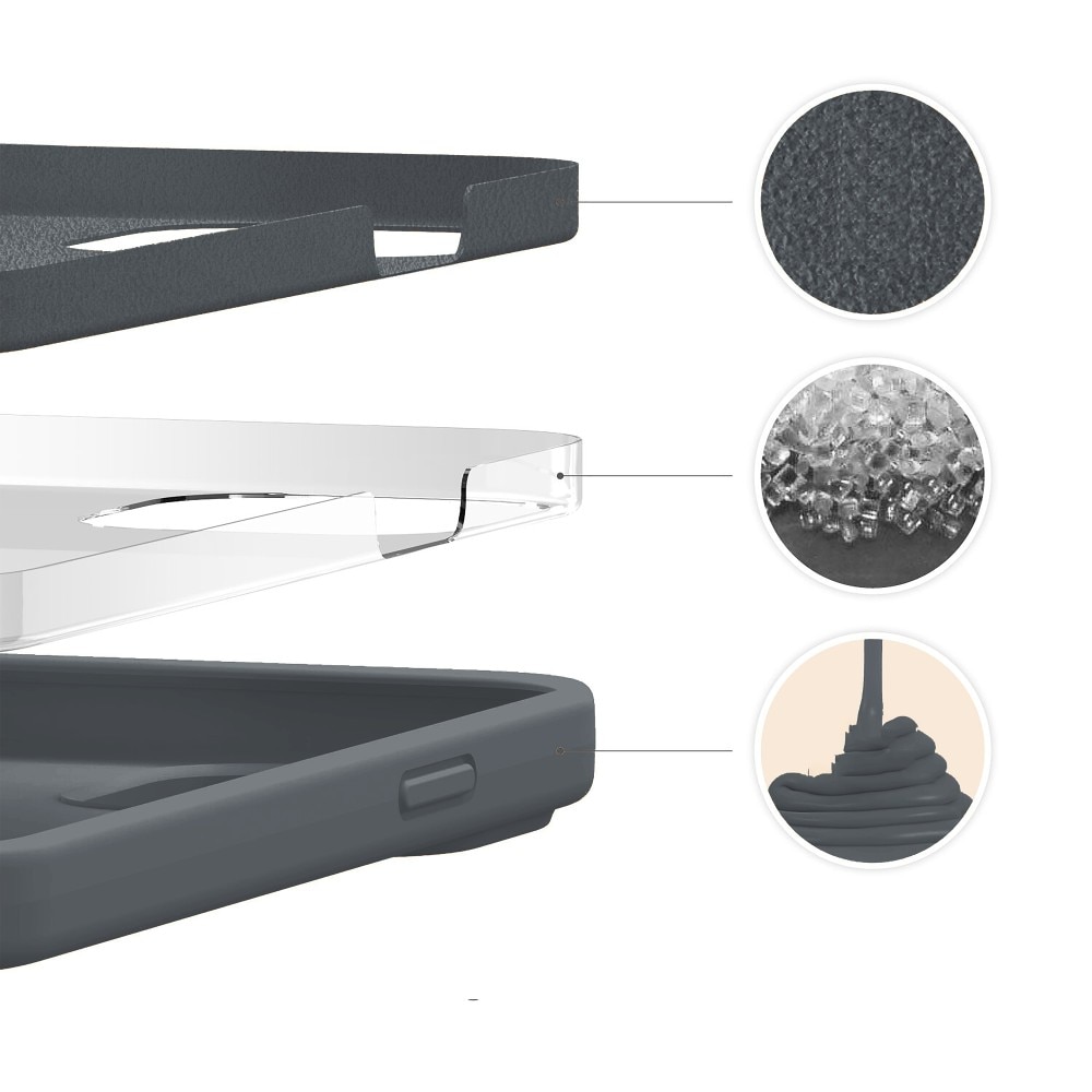 Husa CASEY STUDIOS™ pentru Apple iPhone 13, Soft Silicone Premium, Microfibra in Interior, Dark Gray, de Protectie, Ultra Slim, pentru Incarcare Wireless, Margini Ridicate pentru Protectia Ecranului si a Camerelor
