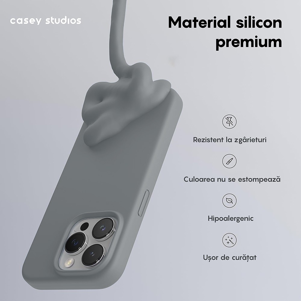 Husa CASEY STUDIOS™ compatibila cu iPhone 12 / 12 Pro, Soft Silicone Premium, Microfibra in Interior, Gri Inchis, de Protectie, Ultra Slim, pentru Incarcare Wireless, Margini Ridicate de Protectia Ecranului si a Camerelor