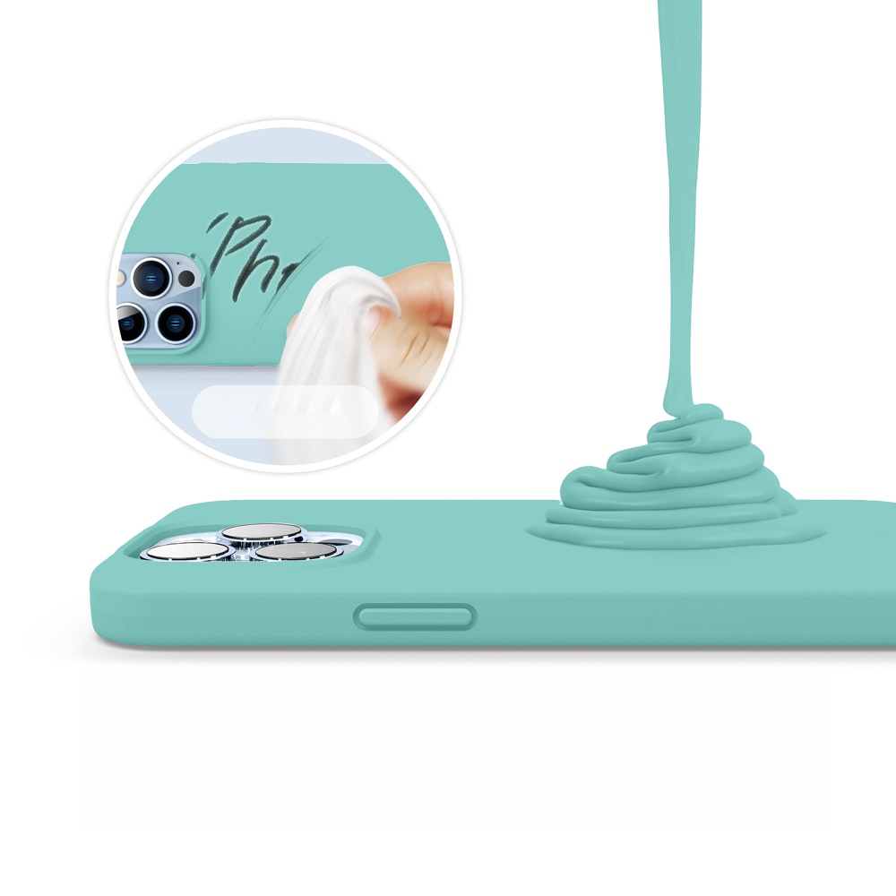 Husa CASEY STUDIOS™ pentru Apple iPhone 13 Pro, Soft Silicone Premium, Microfibra in Interior, Turqoise, de Protectie, Ultra Slim, pentru Incarcare Wireless, Margini Ridicate pentru Protectia Ecranului si a Camerelor