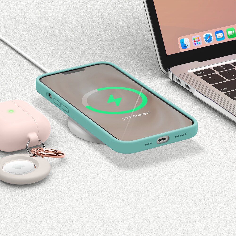 Husa CASEY STUDIOS™ pentru Apple iPhone 13 Pro, Soft Silicone Premium, Microfibra in Interior, Turqoise, de Protectie, Ultra Slim, pentru Incarcare Wireless, Margini Ridicate pentru Protectia Ecranului si a Camerelor