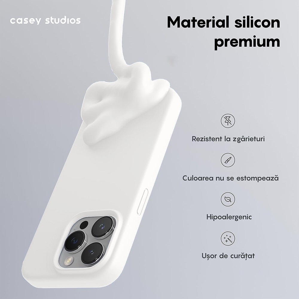 Husa CASEY STUDIOS™ pentru Apple iPhone 13 Pro, Soft Silicone Premium, Microfibra in Interior, Alb, de Protectie, Ultra Slim, pentru Incarcare Wireless, Margini Ridicate pentru Protectia Ecranului si a Camerelor