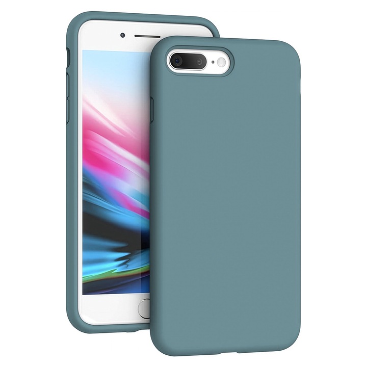 Husa CASEY STUDIOS™ compatibila cu iPhone 7 Plus / 8 Plus, Soft Silicone Premium, Microfibra in Interior, Midnight Blue, de Protectie, Ultra Slim, pentru Incarcare Wireless, Margini Ridicate de Protectia Ecranului si a Camerelor