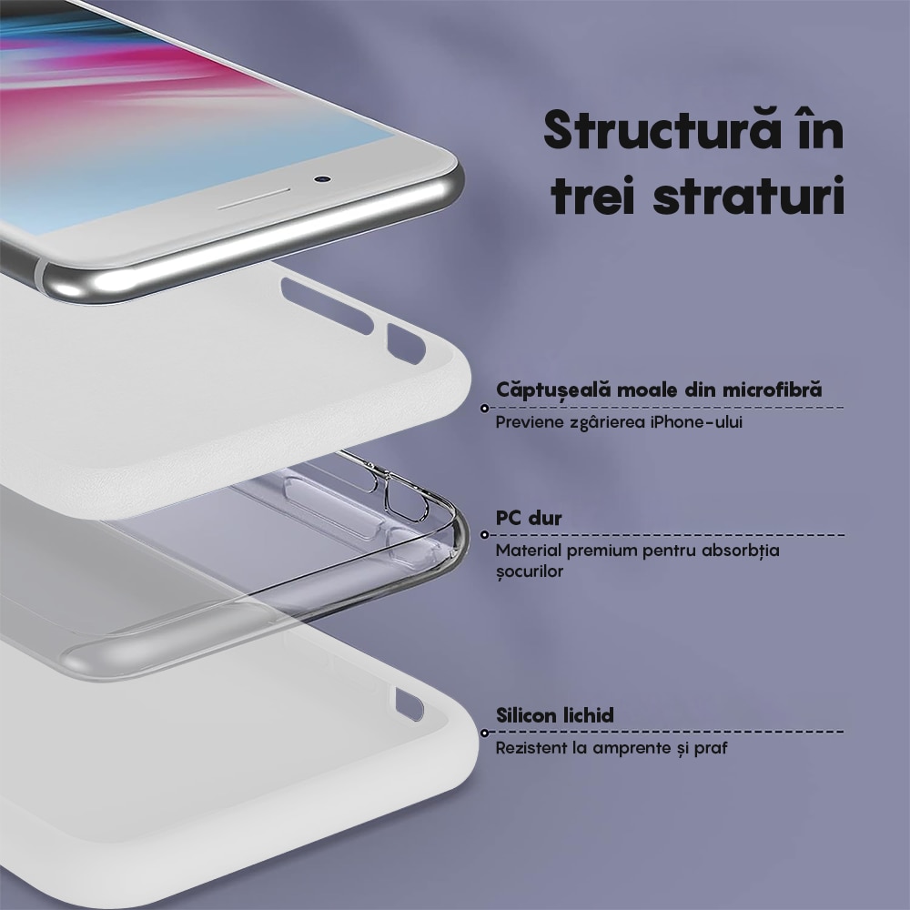 Husa CASEY STUDIOS™ compatibila cu iPhone 7 Plus / 8 Plus, Soft Silicone Premium, Microfibra in Interior, Alb, de Protectie, Ultra Slim, pentru Incarcare Wireless, Margini Ridicate de Protectia Ecranului si a Camerelor
