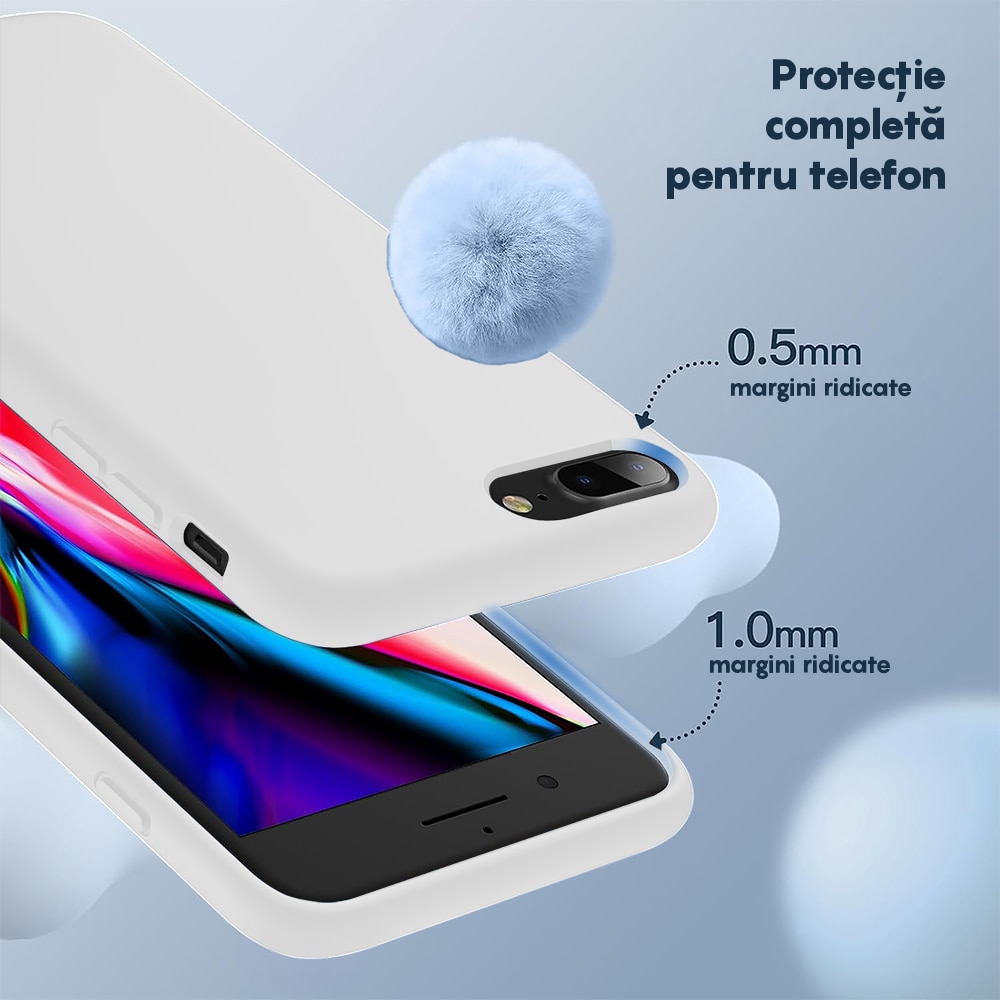 Husa CASEY STUDIOS™ compatibila cu iPhone 7 Plus / 8 Plus, Soft Silicone Premium, Microfibra in Interior, Alb, de Protectie, Ultra Slim, pentru Incarcare Wireless, Margini Ridicate de Protectia Ecranului si a Camerelor