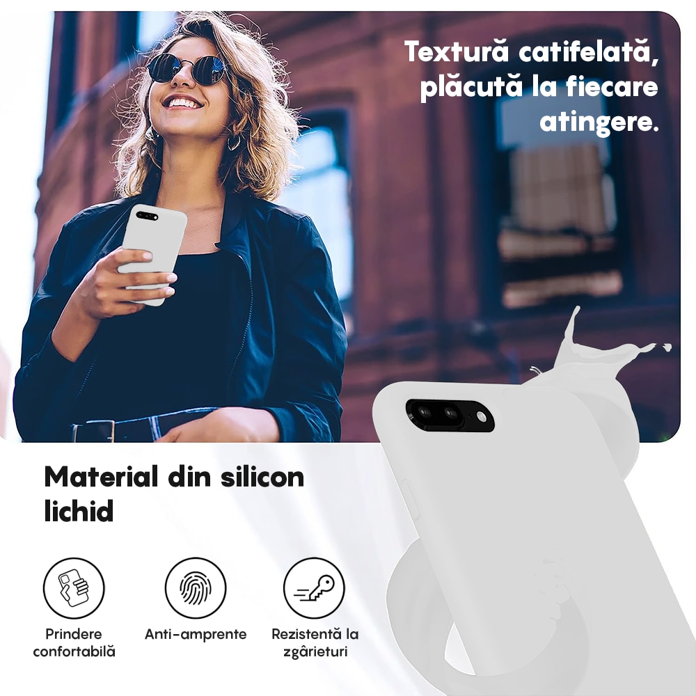 Husa CASEY STUDIOS™ compatibila cu iPhone 7 Plus / 8 Plus, Soft Silicone Premium, Microfibra in Interior, Alb, de Protectie, Ultra Slim, pentru Incarcare Wireless, Margini Ridicate de Protectia Ecranului si a Camerelor