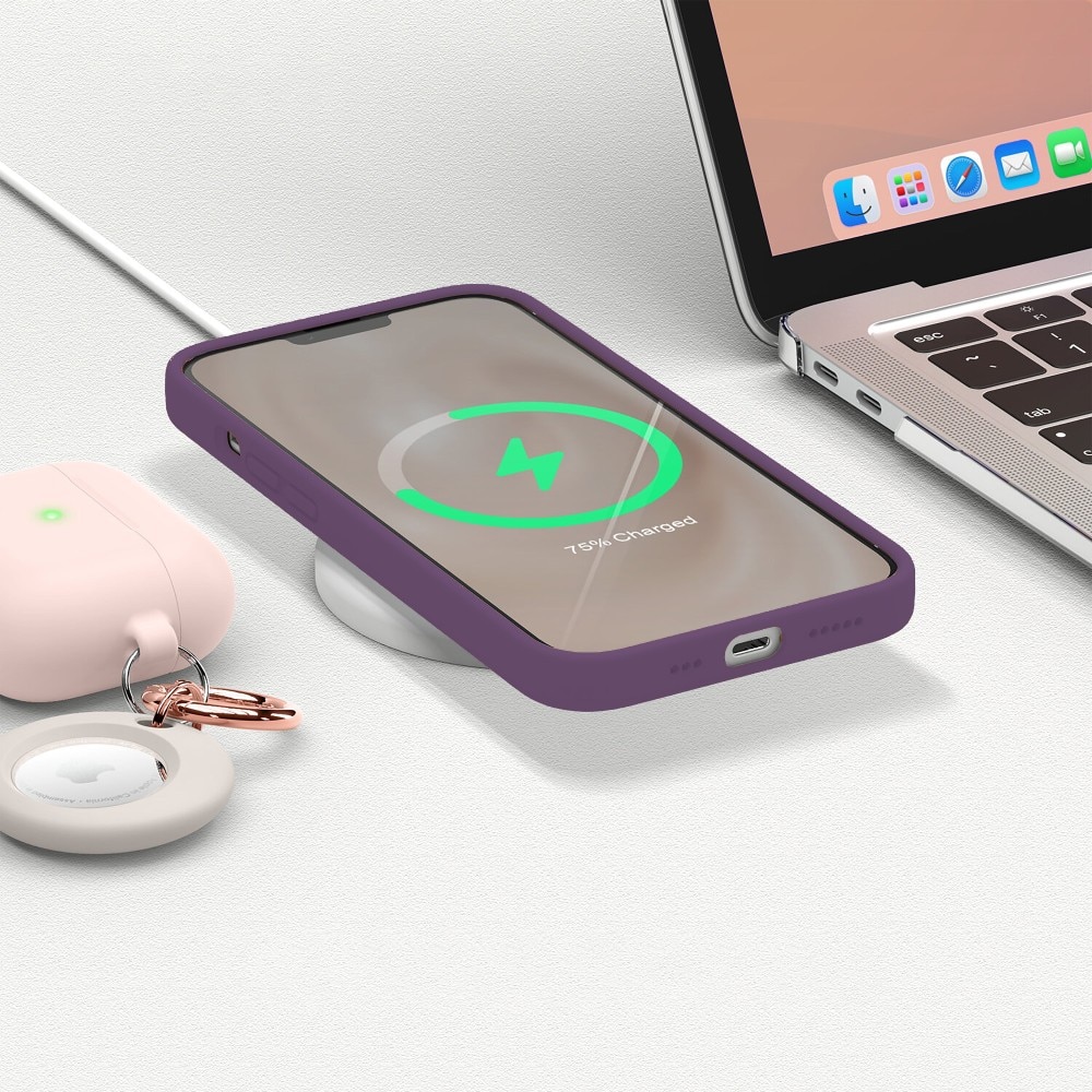 Husa CASEY STUDIOS™ compatibila cu iPhone 13, Soft Silicone Premium, Microfibra in Interior, Light Purple, de Protectie, Ultra Slim, pentru Incarcare Wireless, Margini Ridicate de Protectia Ecranului si a Camerelor