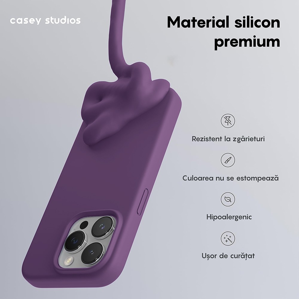 Husa CASEY STUDIOS™ pentru Apple iPhone 13 Pro, Soft Silicone Premium, Microfibra in Interior, Light Purple, de Protectie, Ultra Slim, pentru Incarcare Wireless, Margini Ridicate pentru Protectia Ecranului si a Camerelor
