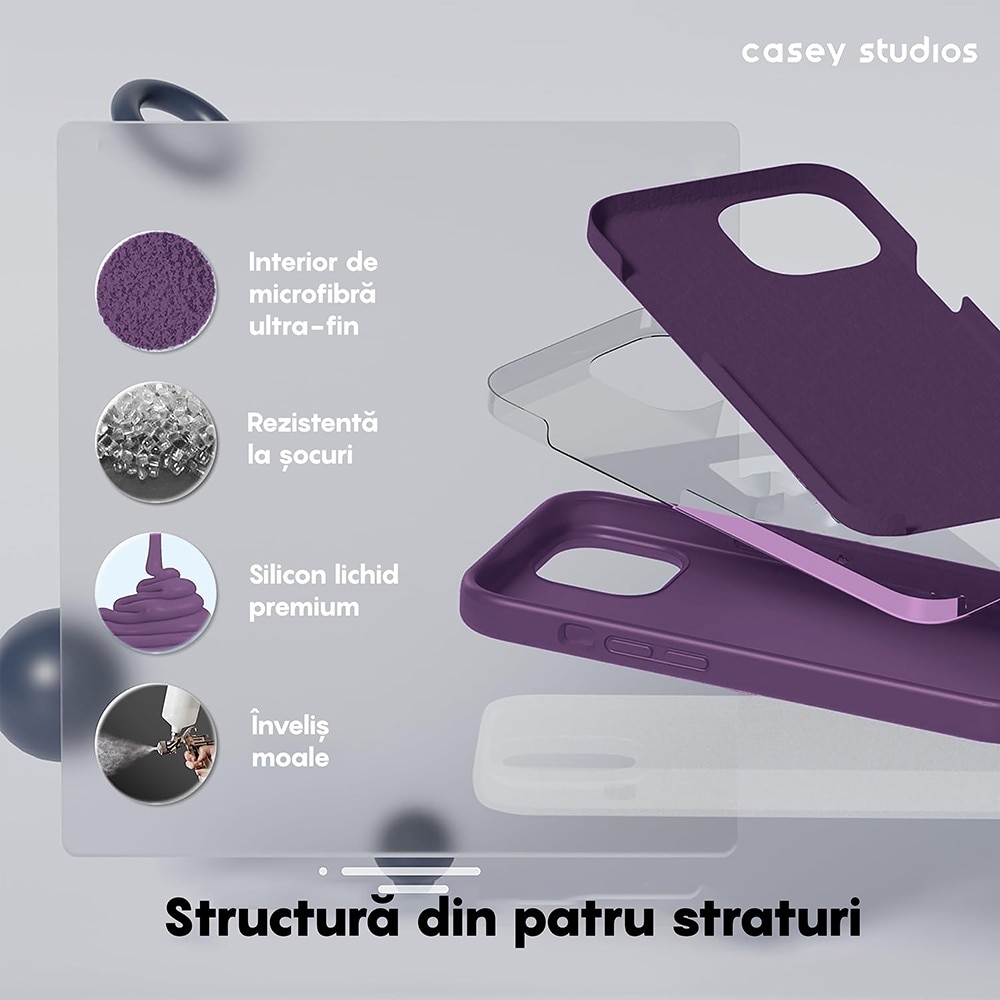 Husa CASEY STUDIOS™ pentru Apple iPhone 13 Pro, Soft Silicone Premium, Microfibra in Interior, Light Purple, de Protectie, Ultra Slim, pentru Incarcare Wireless, Margini Ridicate pentru Protectia Ecranului si a Camerelor