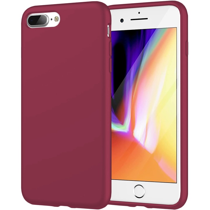 Husa CASEY STUDIOS™ pentru Apple iPhone 7 Plus / 8 Plus, Soft Silicone Premium, Microfibra in Interior, Burgundy, de Protectie, Ultra Slim, pentru Incarcare Wireless, Margini Ridicate pentru Protectia Ecranului si a Camerelor