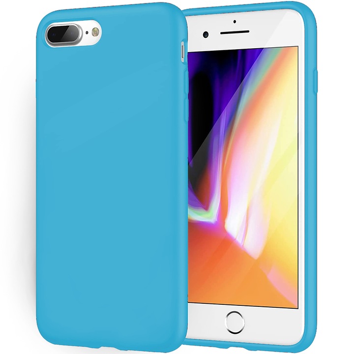 Husa CASEY STUDIOS™ pentru Apple iPhone 7 Plus / 8 Plus, Soft Silicone Premium, Microfibra in Interior, Cadet Blue, de Protectie, Ultra Slim, pentru Incarcare Wireless, Margini Ridicate pentru Protectia Ecranului si a Camerelor