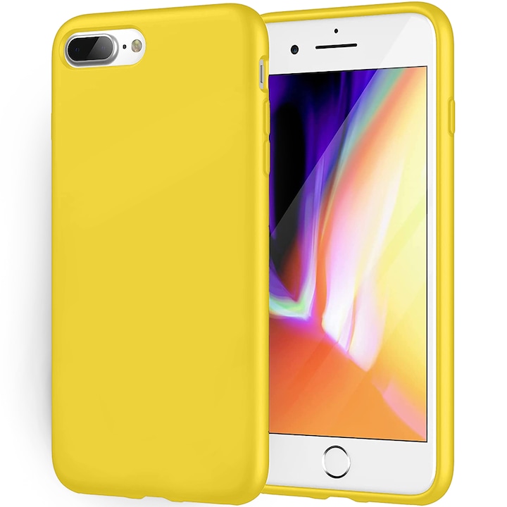 Husa CASEY STUDIOS™ pentru iPhone 7 Plus / 8 Plus, Soft Silicone Premium, Microfibra in Interior, Yellow, de Protectie, Ultra Slim, pentru Incarcare Wireless, Margini Ridicate pentru Protectia Ecranului si a Camerelor