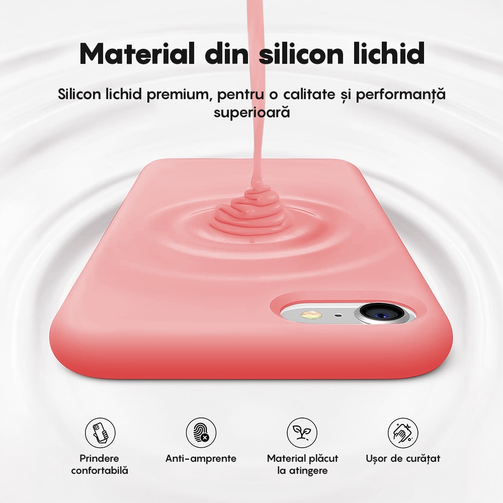 Husa CASEY STUDIOS™ compatibila cu iPhone 7 / 8 / SE 2 / SE 2020 / SE 3 2022, Soft Silicone Premium, Microfibra in Interior, Roz, de Protectie, Ultra Slim, pentru Incarcare Wireless, Margini Ridicate de Protectia Ecranului si a Camerelor