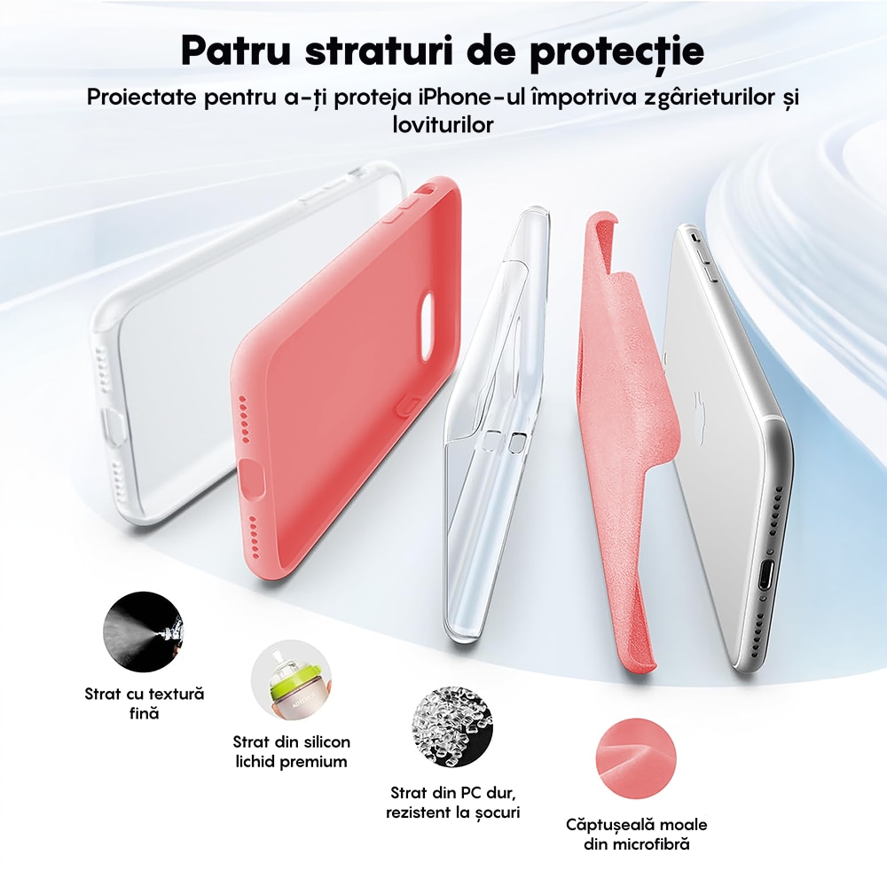 Husa CASEY STUDIOS™ compatibila cu iPhone 7 / 8 / SE 2 / SE 2020 / SE 3 2022, Soft Silicone Premium, Microfibra in Interior, Roz, de Protectie, Ultra Slim, pentru Incarcare Wireless, Margini Ridicate de Protectia Ecranului si a Camerelor