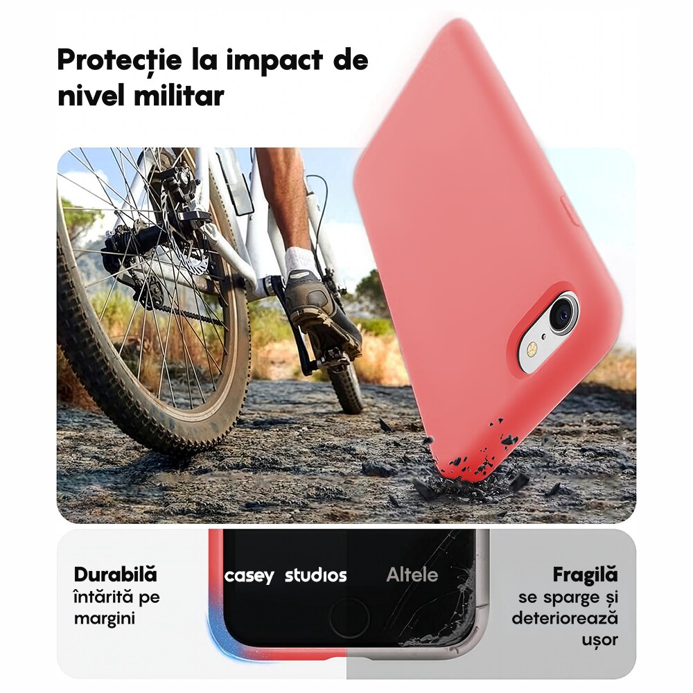 Husa CASEY STUDIOS™ compatibila cu iPhone 7 / 8 / SE 2 / SE 2020 / SE 3 2022, Soft Silicone Premium, Microfibra in Interior, Roz, de Protectie, Ultra Slim, pentru Incarcare Wireless, Margini Ridicate de Protectia Ecranului si a Camerelor