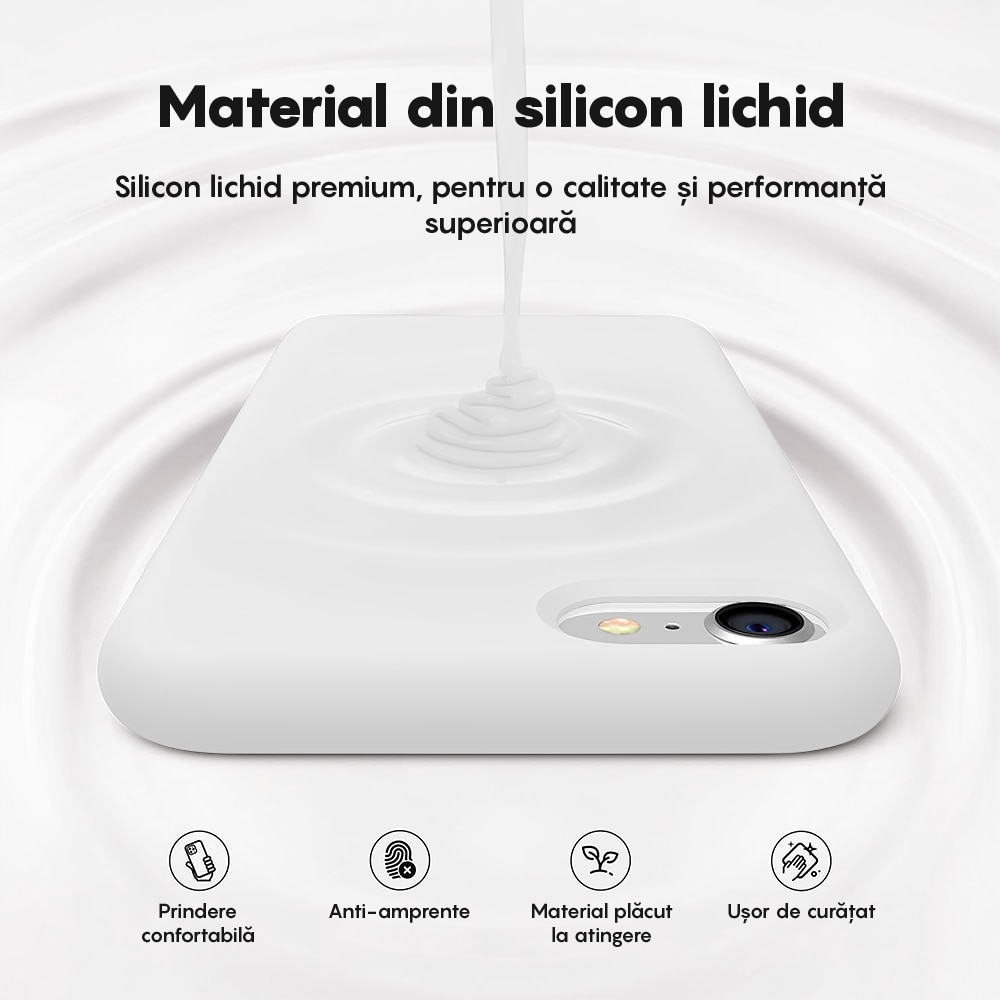 Husa CASEY STUDIOS™ compatibila cu iPhone 7 / 8 / SE 2 / SE 2020 / SE 3 2022, Soft Silicone Premium, Microfibra in Interior, Alb, de Protectie, Ultra Slim, pentru Incarcare Wireless, Margini Ridicate de Protectia Ecranului si a Camerelor