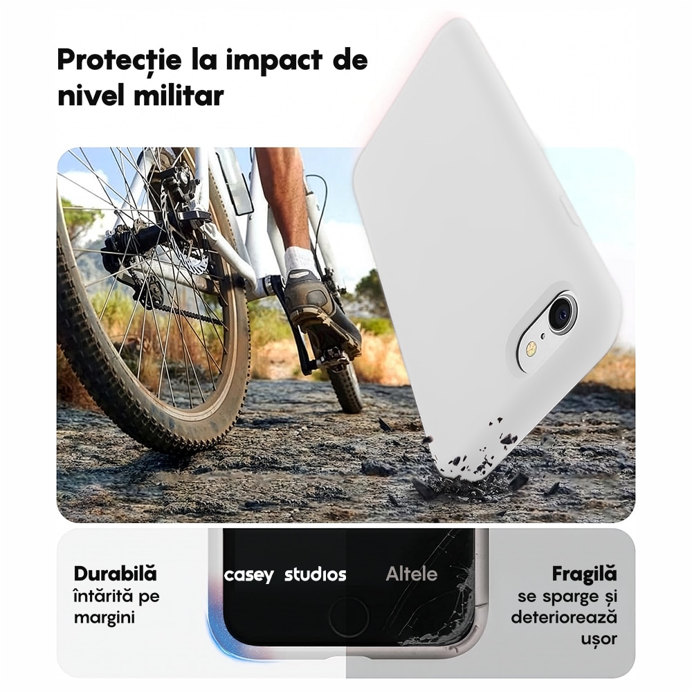 Husa CASEY STUDIOS™ compatibila cu iPhone 7 / 8 / SE 2 / SE 2020 / SE 3 2022, Soft Silicone Premium, Microfibra in Interior, Alb, de Protectie, Ultra Slim, pentru Incarcare Wireless, Margini Ridicate de Protectia Ecranului si a Camerelor