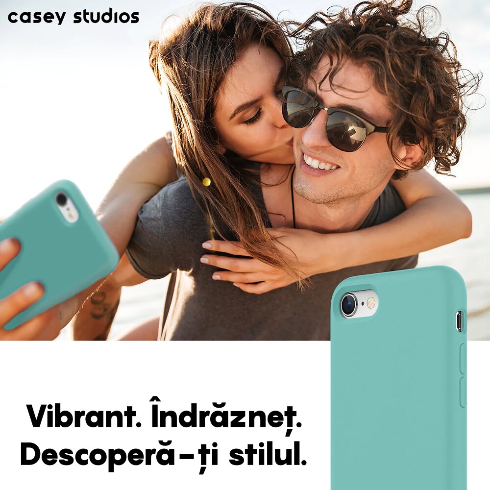 Husa CASEY STUDIOS™ compatibila cu iPhone 7 / 8 / SE 2 / SE 2020 / SE 3 2022, Soft Silicone Premium, Microfibra in Interior, Turqoise, de Protectie, Ultra Slim, pentru Incarcare Wireless, Margini Ridicate de Protectia Ecranului si a Camerelor