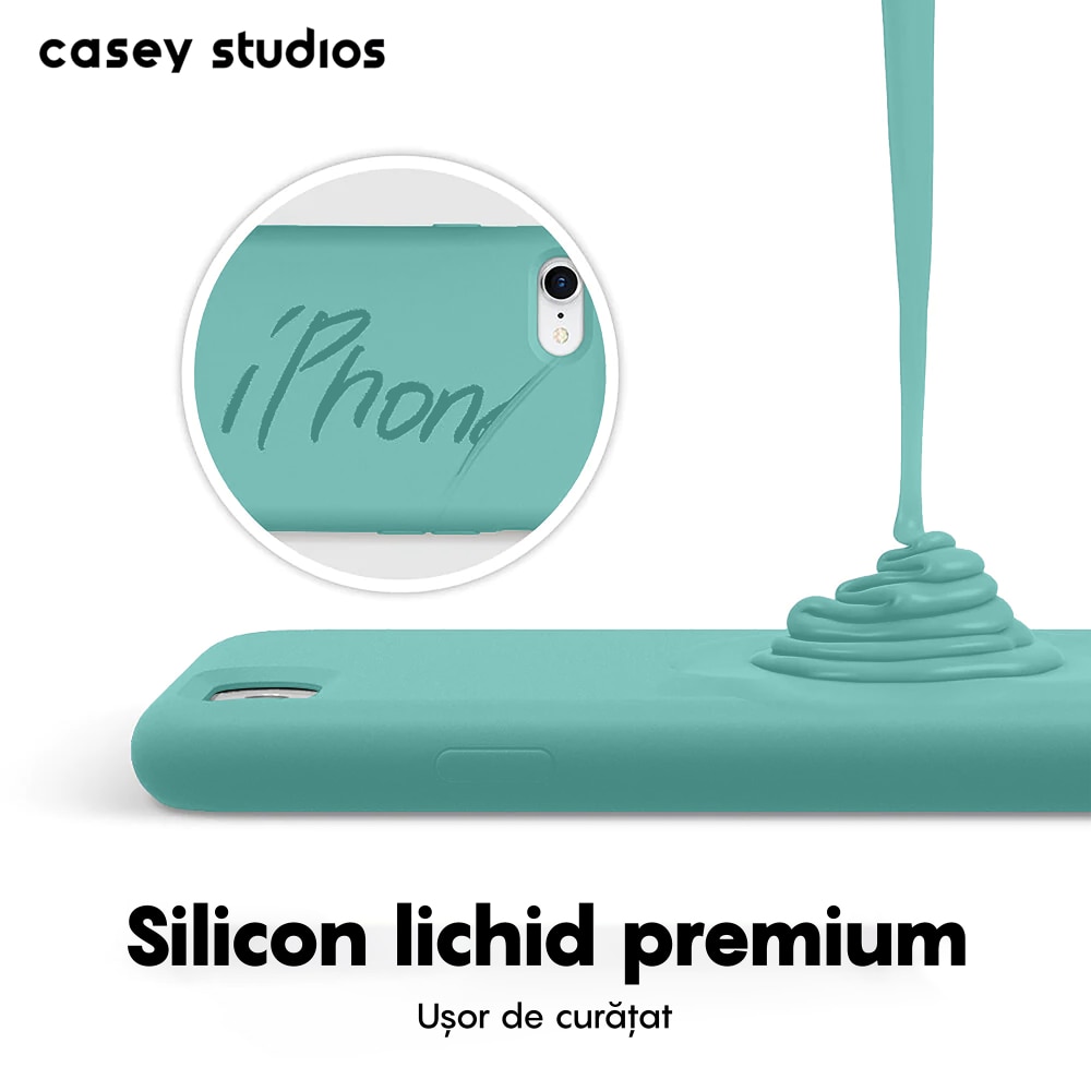 Husa CASEY STUDIOS™ compatibila cu iPhone 7 / 8 / SE 2 / SE 2020 / SE 3 2022, Soft Silicone Premium, Microfibra in Interior, Turqoise, de Protectie, Ultra Slim, pentru Incarcare Wireless, Margini Ridicate de Protectia Ecranului si a Camerelor