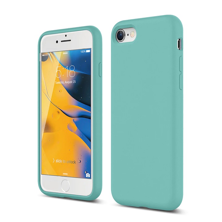 Husa CASEY STUDIOS™ compatibila cu iPhone 7 / 8 / SE 2 / SE 2020 / SE 3 2022, Soft Silicone Premium, Microfibra in Interior, Turqoise, de Protectie, Ultra Slim, pentru Incarcare Wireless, Margini Ridicate de Protectia Ecranului si a Camerelor