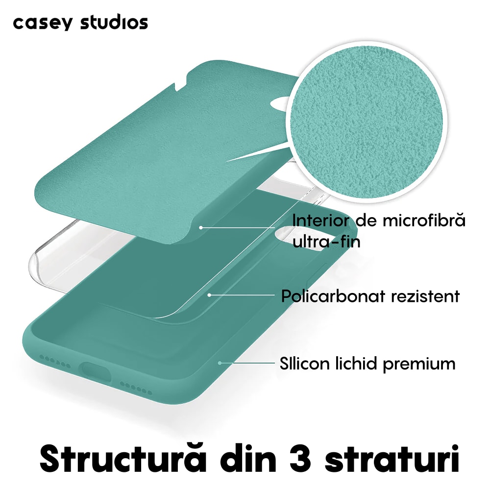 Husa CASEY STUDIOS™ compatibila cu iPhone 7 / 8 / SE 2 / SE 2020 / SE 3 2022, Soft Silicone Premium, Microfibra in Interior, Turqoise, de Protectie, Ultra Slim, pentru Incarcare Wireless, Margini Ridicate de Protectia Ecranului si a Camerelor